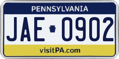 PA license plate JAE0902