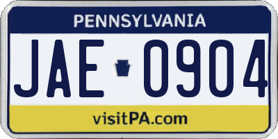 PA license plate JAE0904