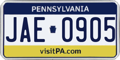 PA license plate JAE0905