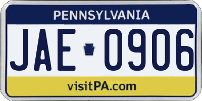 PA license plate JAE0906