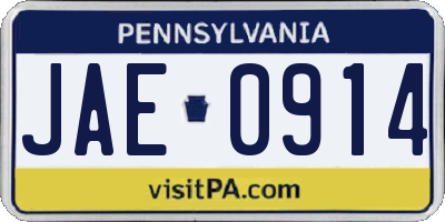 PA license plate JAE0914