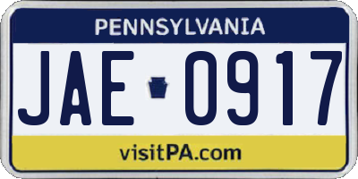 PA license plate JAE0917