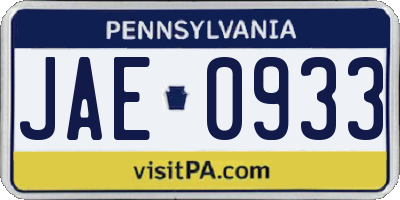 PA license plate JAE0933