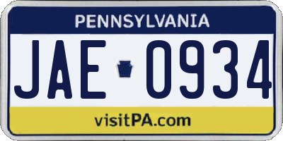 PA license plate JAE0934