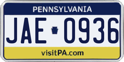 PA license plate JAE0936