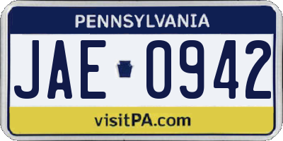 PA license plate JAE0942