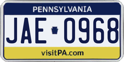 PA license plate JAE0968