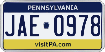 PA license plate JAE0978