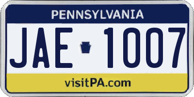 PA license plate JAE1007