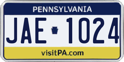 PA license plate JAE1024