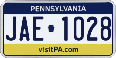 PA license plate JAE1028