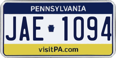 PA license plate JAE1094