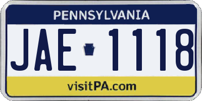 PA license plate JAE1118