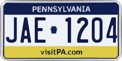 PA license plate JAE1204