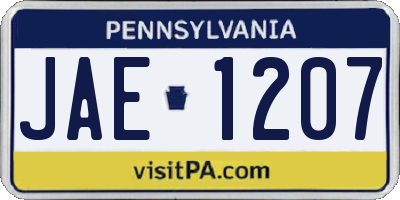 PA license plate JAE1207