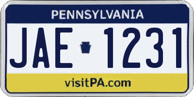 PA license plate JAE1231