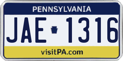 PA license plate JAE1316
