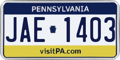 PA license plate JAE1403