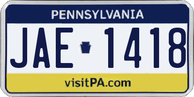 PA license plate JAE1418