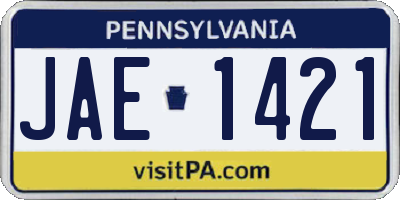 PA license plate JAE1421