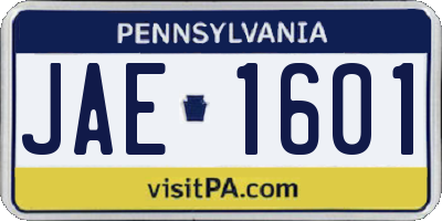 PA license plate JAE1601