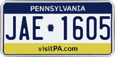 PA license plate JAE1605