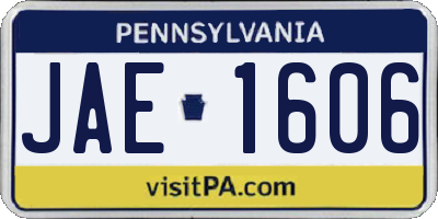 PA license plate JAE1606
