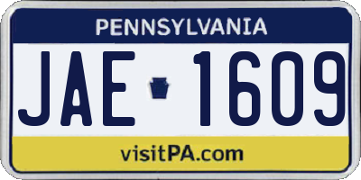 PA license plate JAE1609