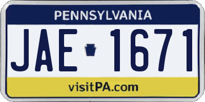 PA license plate JAE1671