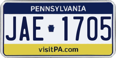 PA license plate JAE1705