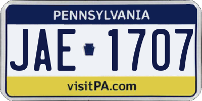 PA license plate JAE1707