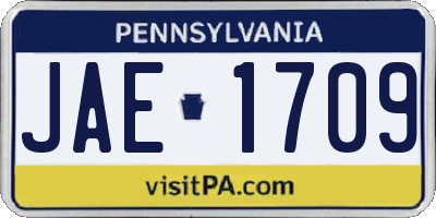 PA license plate JAE1709