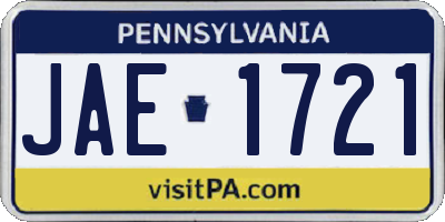 PA license plate JAE1721