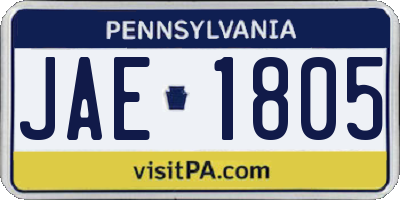 PA license plate JAE1805