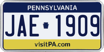 PA license plate JAE1909