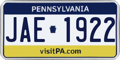 PA license plate JAE1922