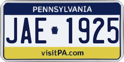 PA license plate JAE1925