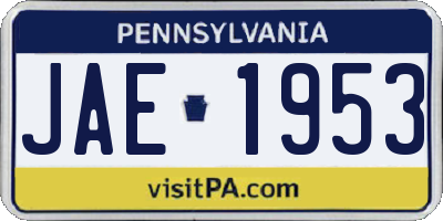 PA license plate JAE1953