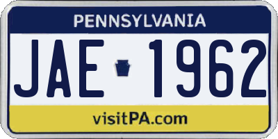 PA license plate JAE1962