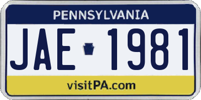 PA license plate JAE1981