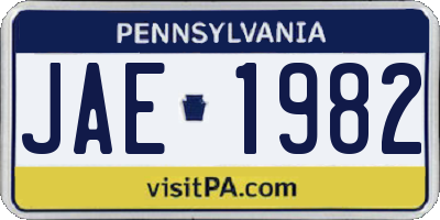 PA license plate JAE1982