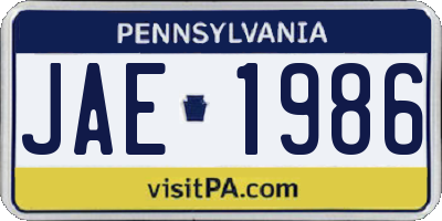 PA license plate JAE1986