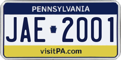 PA license plate JAE2001