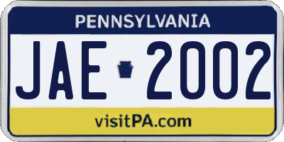 PA license plate JAE2002