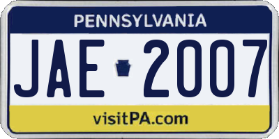 PA license plate JAE2007