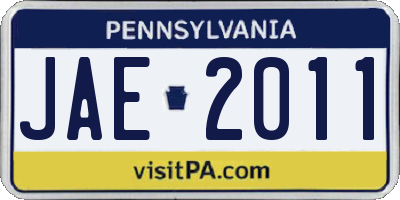 PA license plate JAE2011