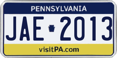 PA license plate JAE2013