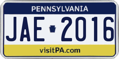 PA license plate JAE2016