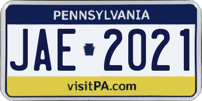 PA license plate JAE2021
