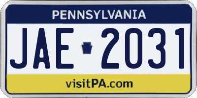 PA license plate JAE2031